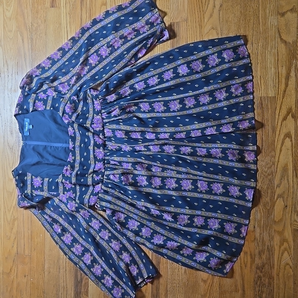 ModCloth boho floral paisley print baby doll long sleeve mini dress - Picture 2 of 5